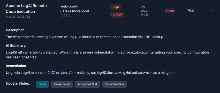 ThreatScope Finding detail with AI-powered summary and remediation steps